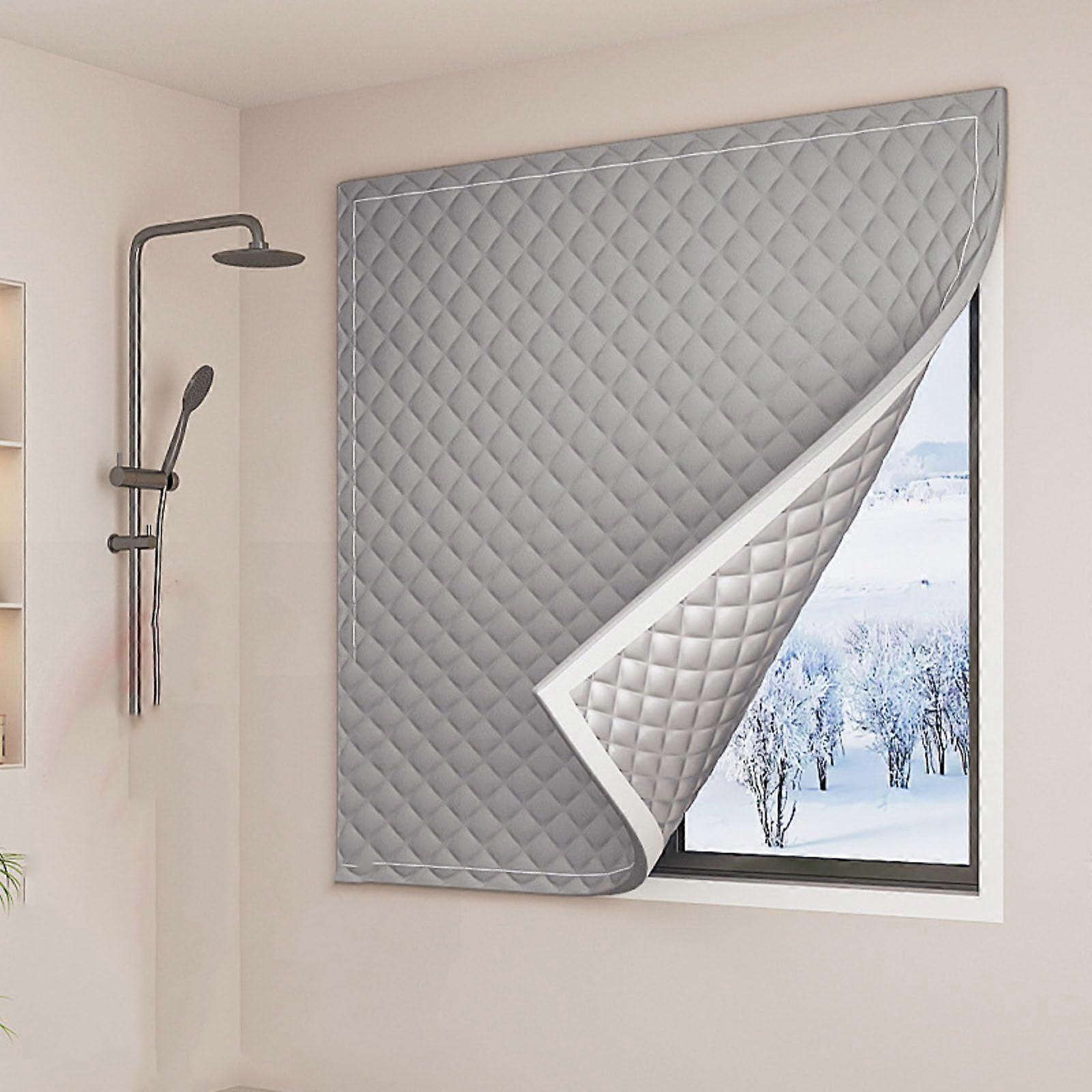 Window Insulation Curtain 3 Layer Self Adhesive Thermal Blackout Cover Energy Saving Noise Reduction 90x120cm Gray