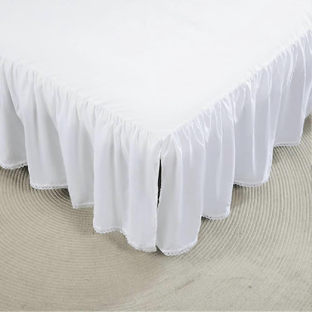 Queen Size White Ruffled Bed Skirt with Split Corners, 14 Inch Drop Elegant DustProof Design