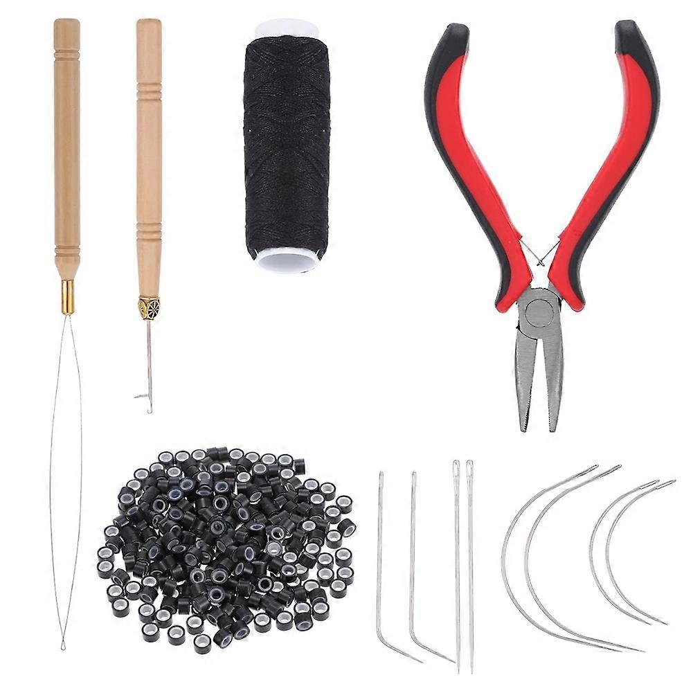 Hair Extensions Tools Kit,Silicone Beads,Plier,Roll Sewing Thread,Loop Needle-Threader, Sewing Needles-Bead Device Tool