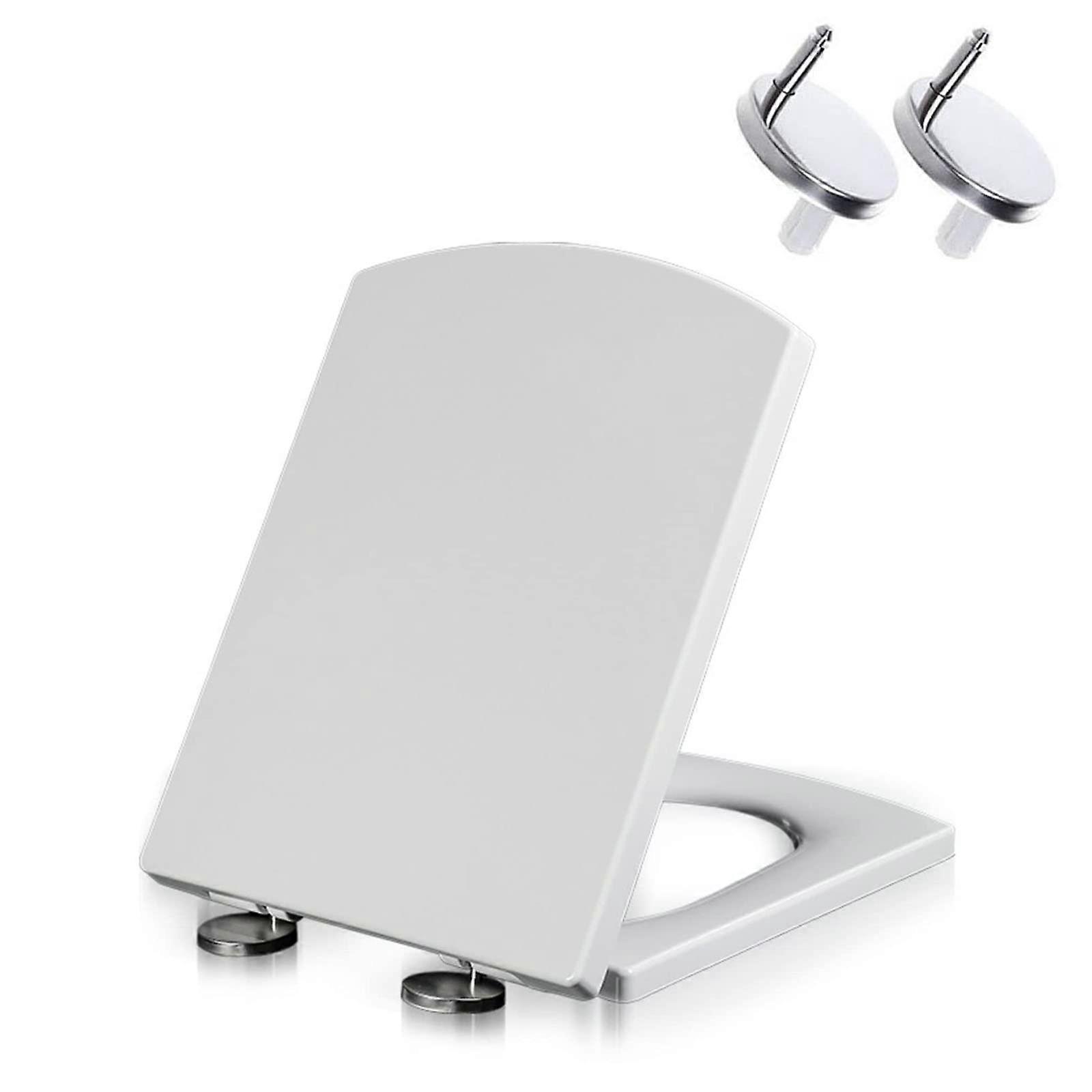 Square Slow Close White Toilet Seat with Quick Release and 360° Adjustable Hinges 03B