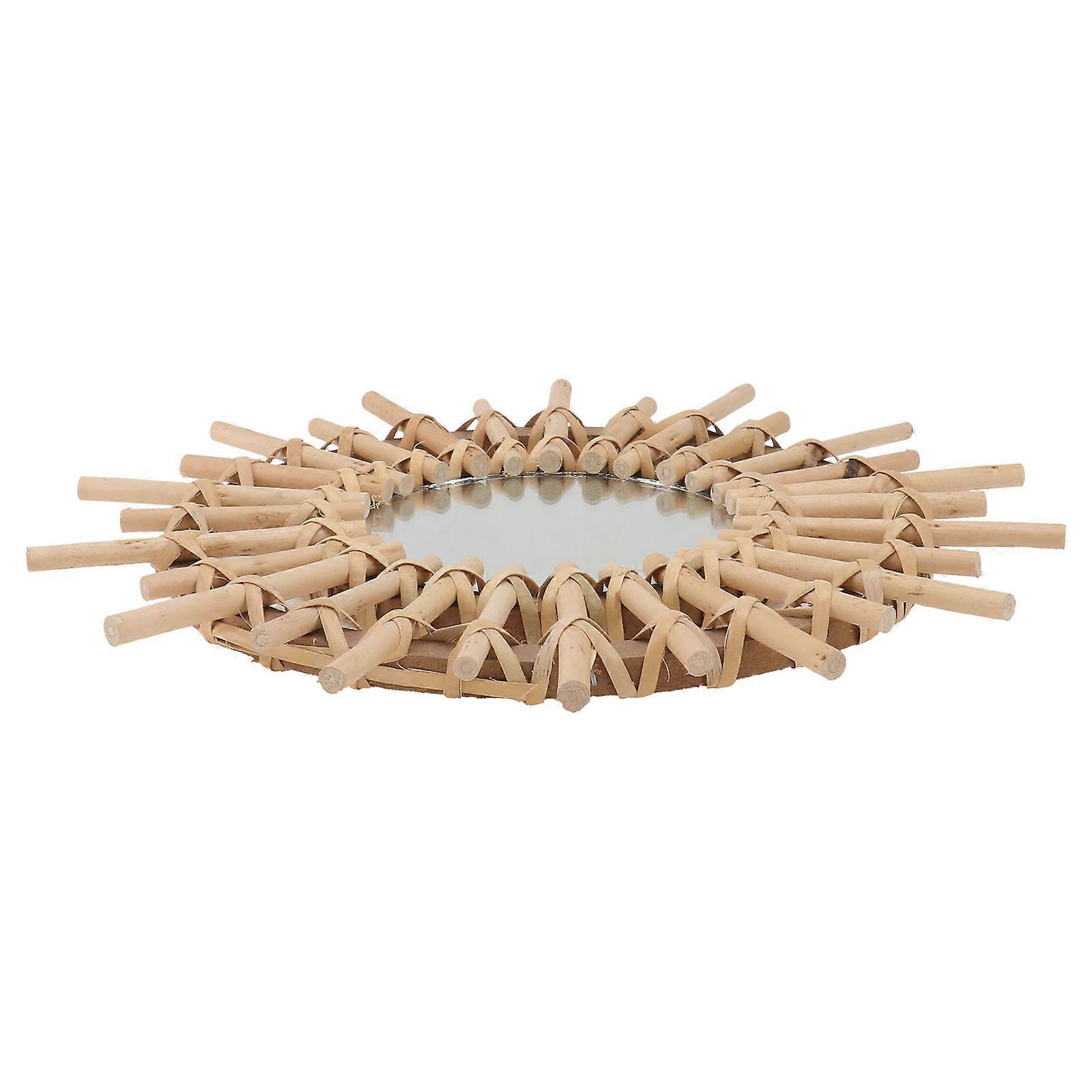 Handwoven Wicker Wall Mirror Rustic Style Indoor Use Brown 1Pack