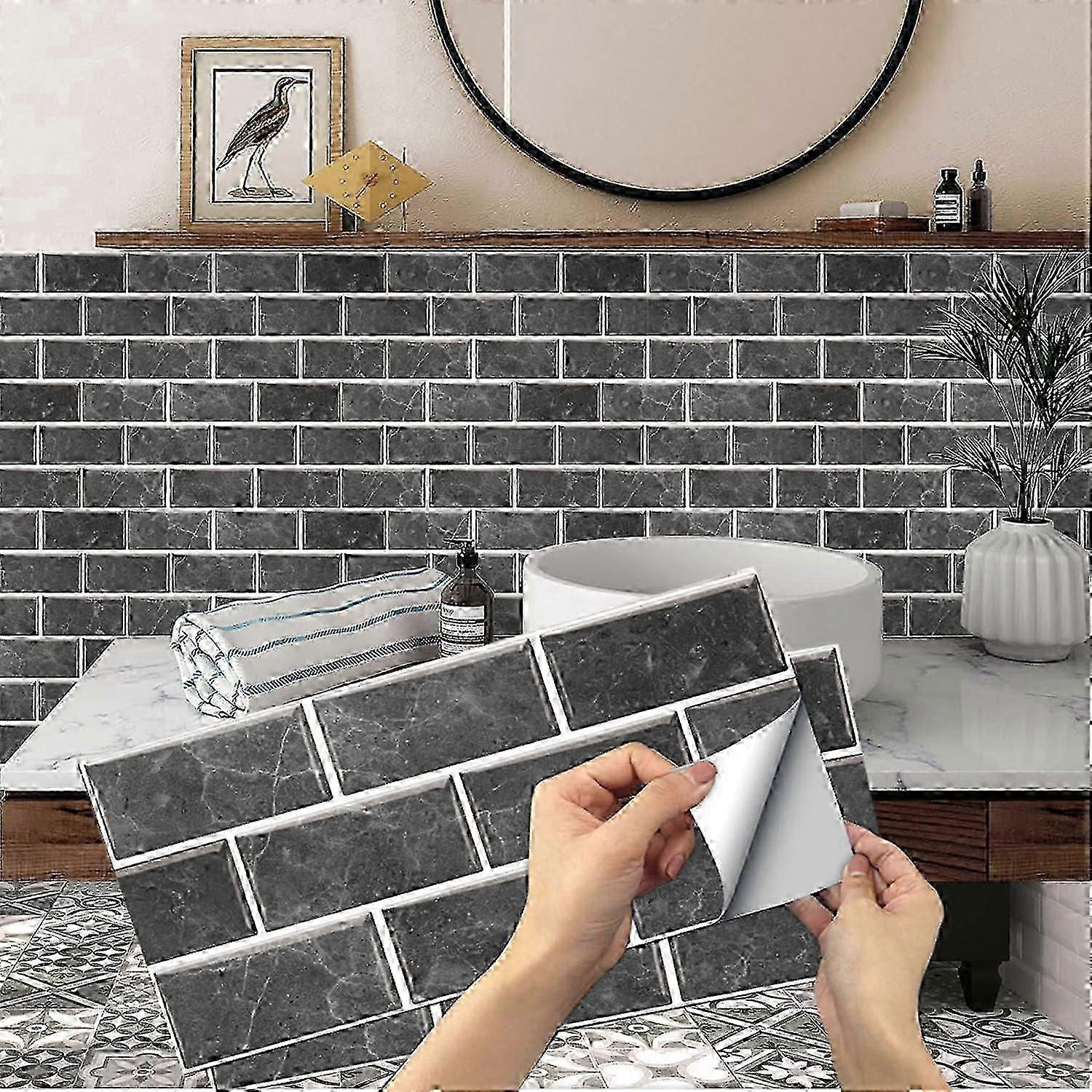 12-pack Black Tile Stickers - Peel Stick Waterproof Kitchen Backsplash