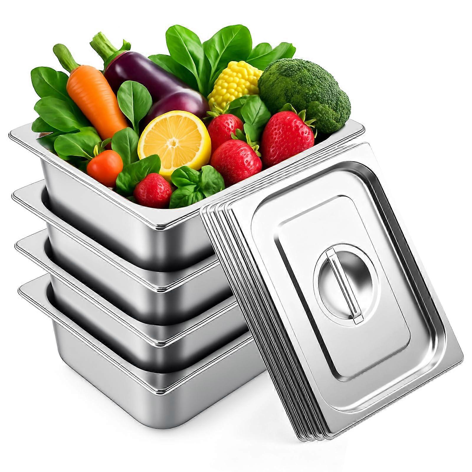 Half Size Stainless Steel Steam Table Pans with Lids 4 Inch Deep Stackable Commercial Kitchen Set