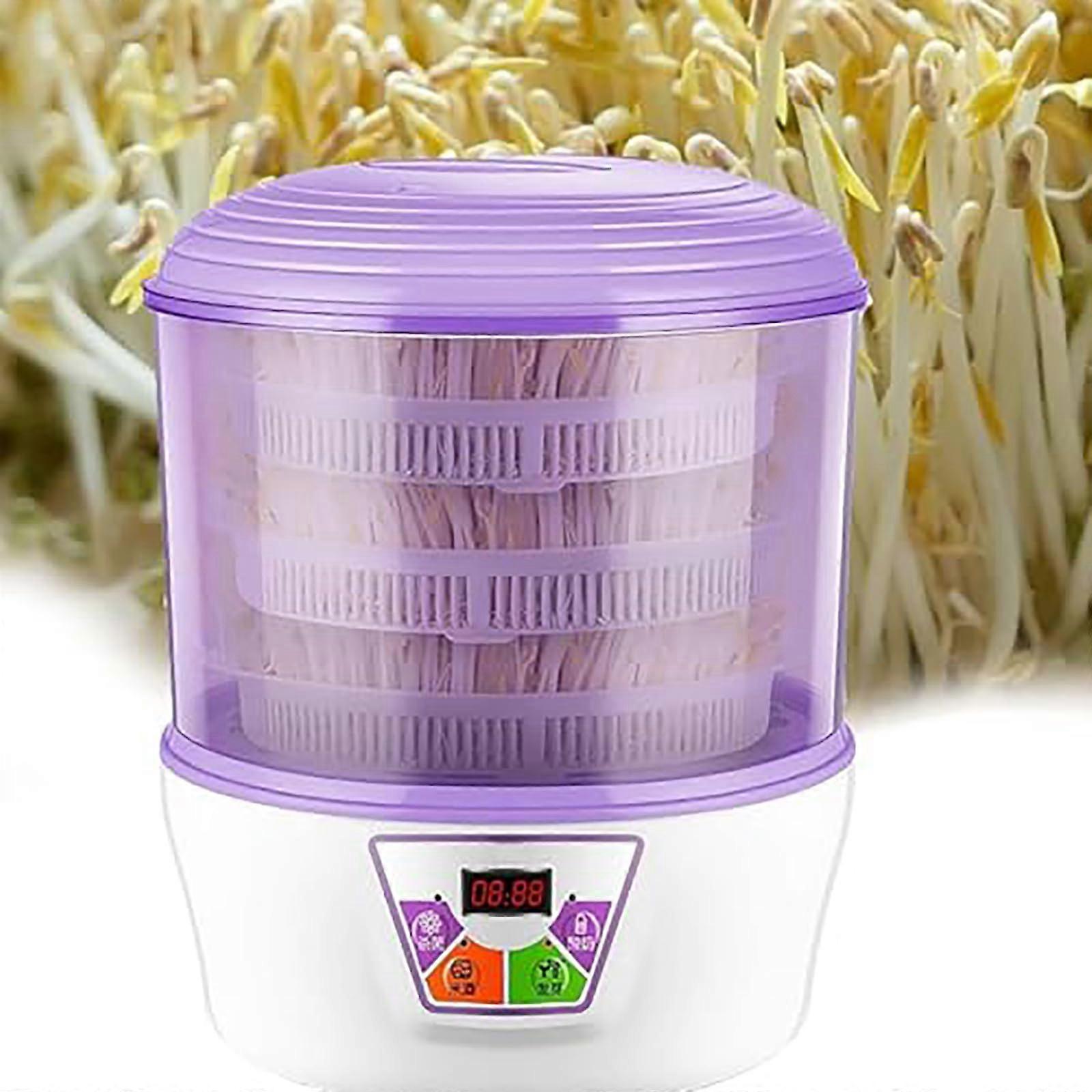 3 Layer Automatic Bean Sprout Machine with Large Capacity, 360° Even Watering, Purple