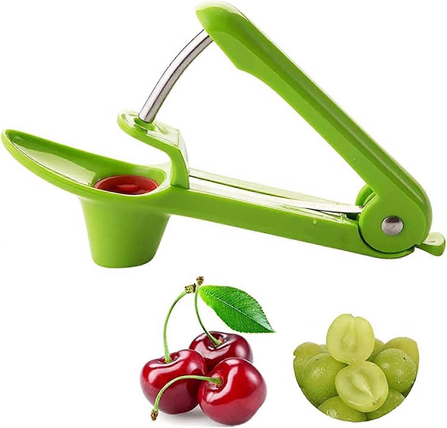 Cherry Pitter Stainless Steel Tool for Quick Stone Removal OneHand Operation Kitchen Green