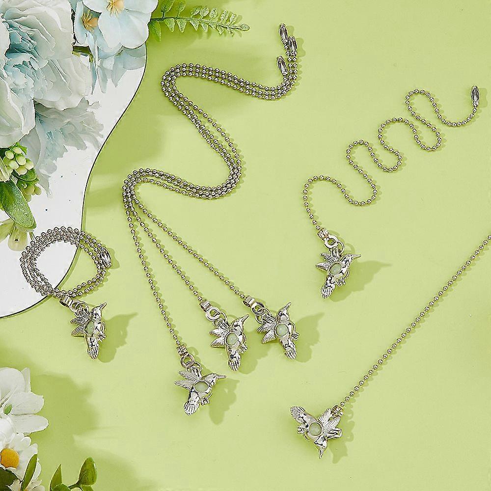 6Pcs 3 Colors Light Pulls Extension Chain Ceiling Fan Pull Chains Alloy Hummingbird Pull String Extenders Luminous Bird Pulls Chain Pendant with Conne