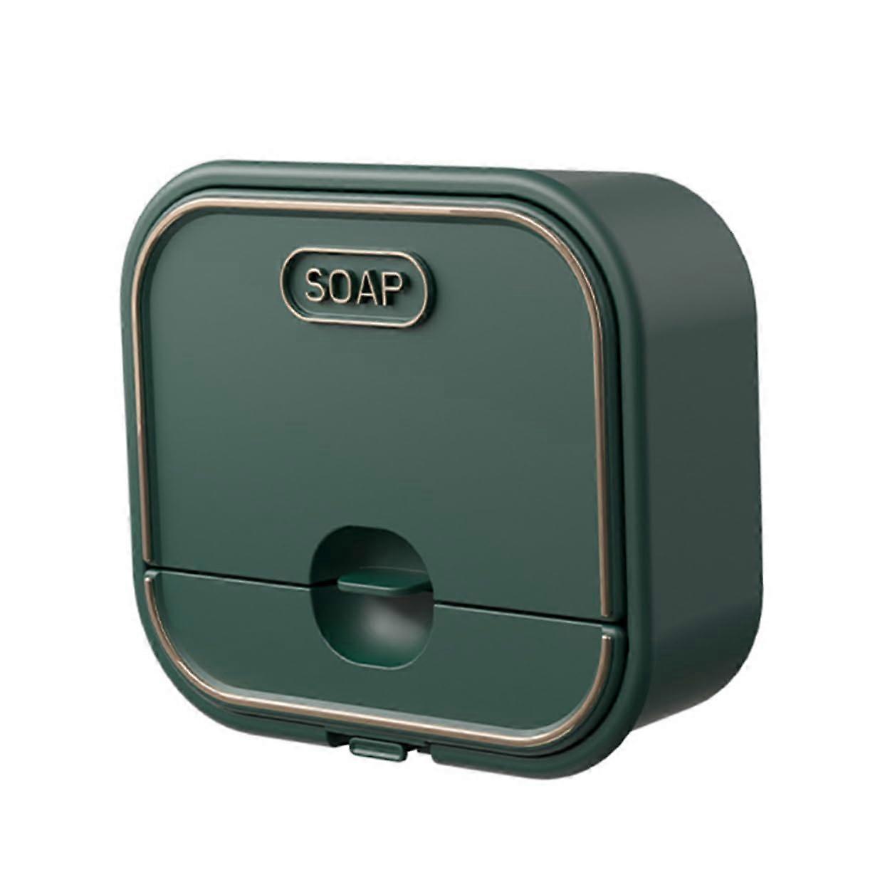 Wall Mounted Soap Holder with Lid Self Draining Bathroom Soap Dish for Shower Green Space Saving