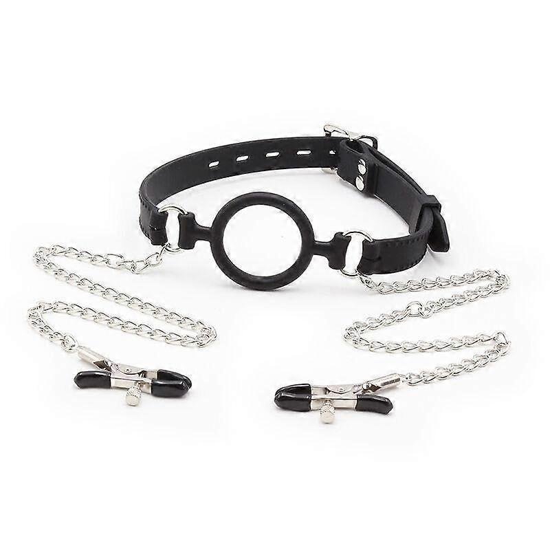 Adjustable Chain Ring Gag with Secure Nipple Clamps and Comfortable Fit