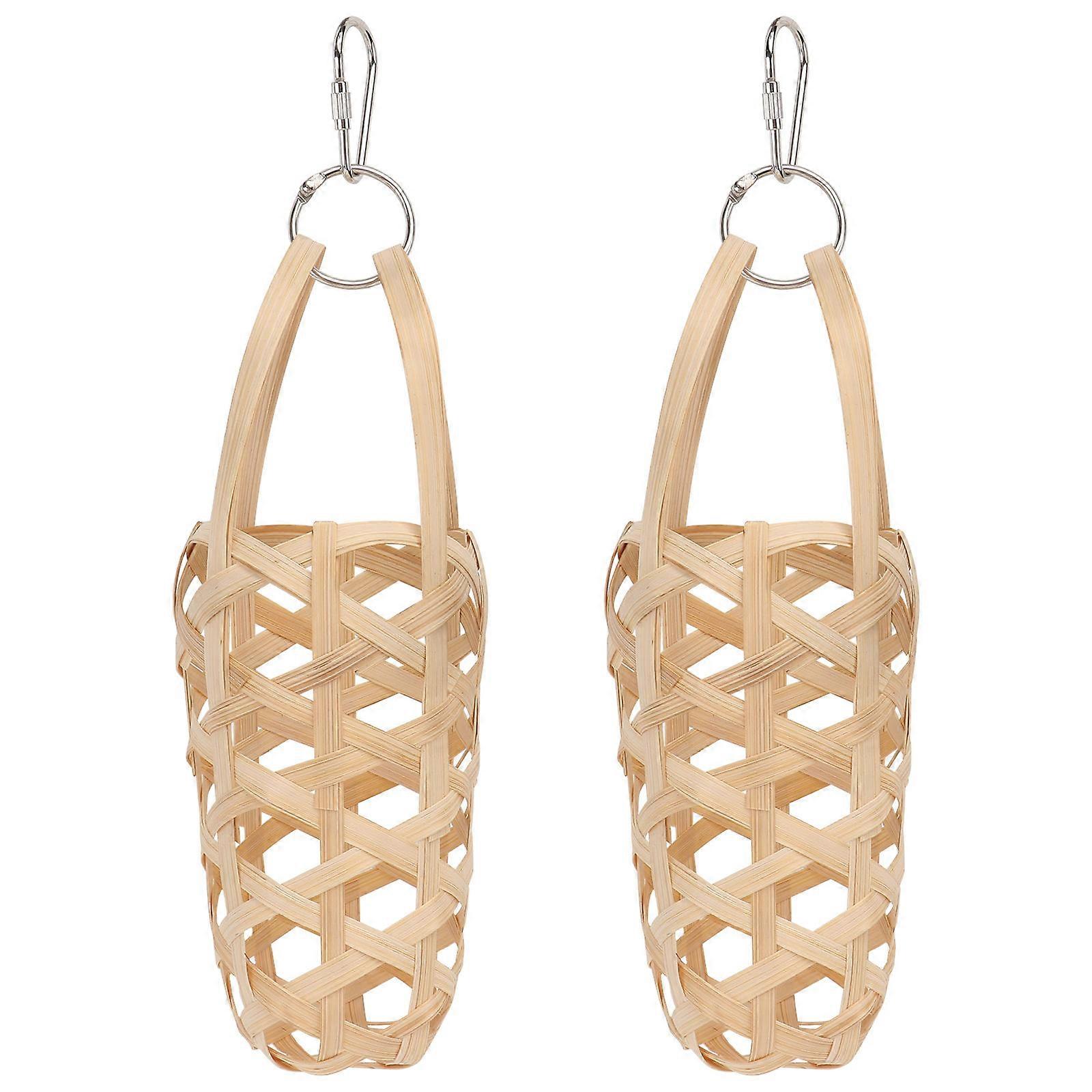 Parrot Foraging Basket Bamboo Bird Supply for Feeding 2Pcs Set