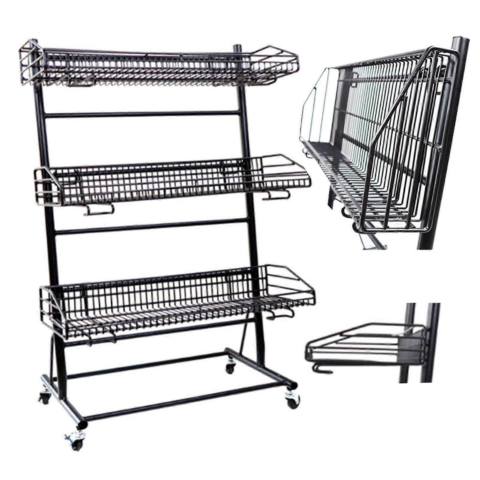 Snack Display Stand with Adjustable Baskets, Rolling Kitchen Cart for Vertical or Horizontal Snack Storage