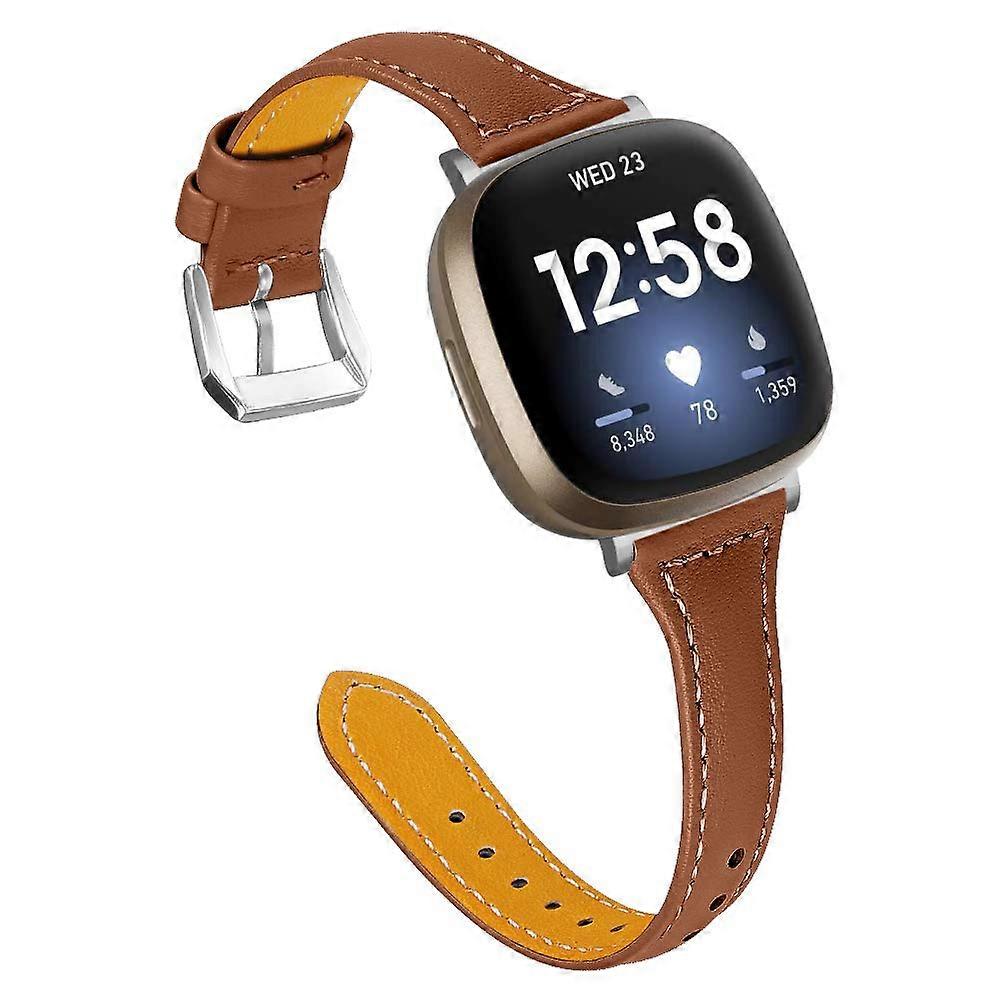 Brown Adjustable Durable Replacement Leather Watch Strap for Fitbit Versa 3