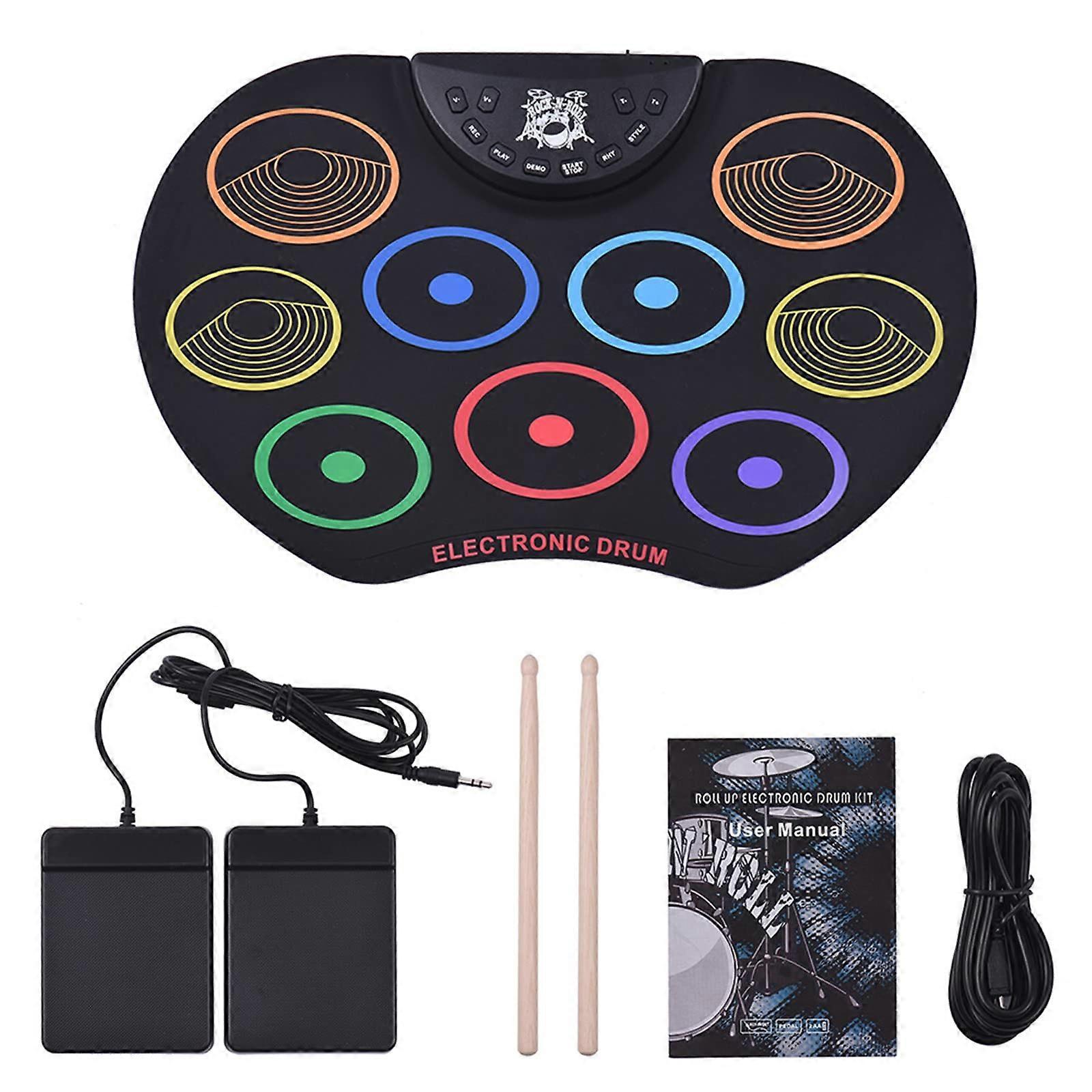 Electronic Drum Set with Foldable Roll Up Design, Multicolor One Size Kit for Kids Gift
