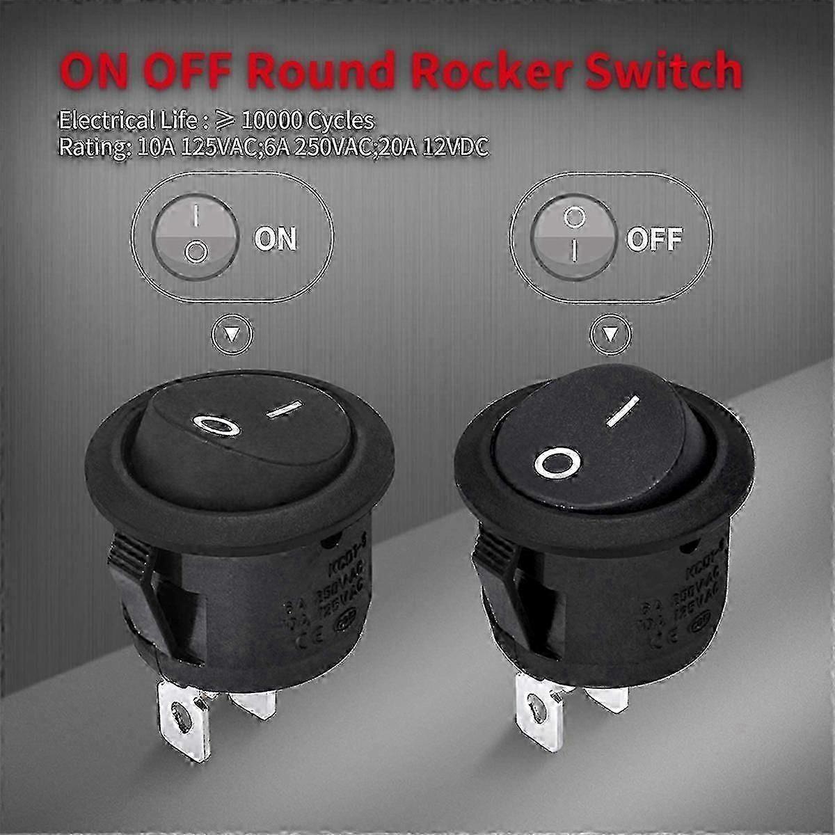 10pc ON/OFF Round Rocker Switch MINI Toggle Switch 2 Pin SPST Button
