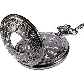 Skeleton Pocket Watch with Roman Numerals, Black Dial, Chain - Hollow Design, Elegant Gift for Men Women