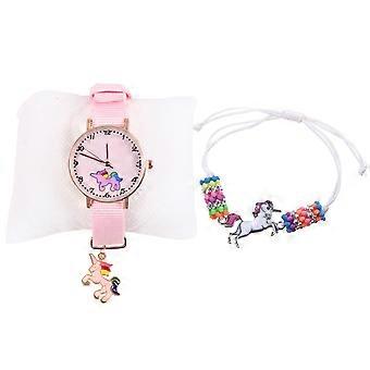 Watch Bracelet Set Unicorn Quartz Watch for Wearing Girls 6Pcs Pink