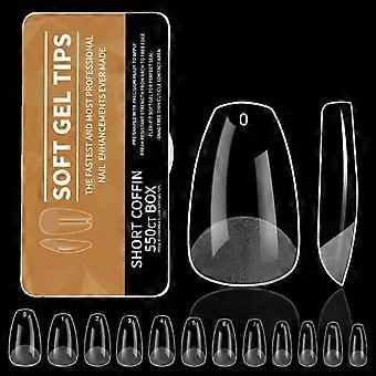 550PCS Puntas de uñas de gel de almendra medianas Pre grabado Clavo postizo Transparente de cubierta completa Acrílico suave Prensa en la uña para manicuras de bricolaje