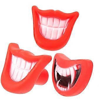 3 Stück Welpen Spielzeug Kauspielzeug Weiches Vinyl Rosa Schwein Gesicht Reißzähne Rote Reißzähne Rote Lippe Spielzeug Halloween Cosplay Party Gastgeschenke (Zufälliger Stil)