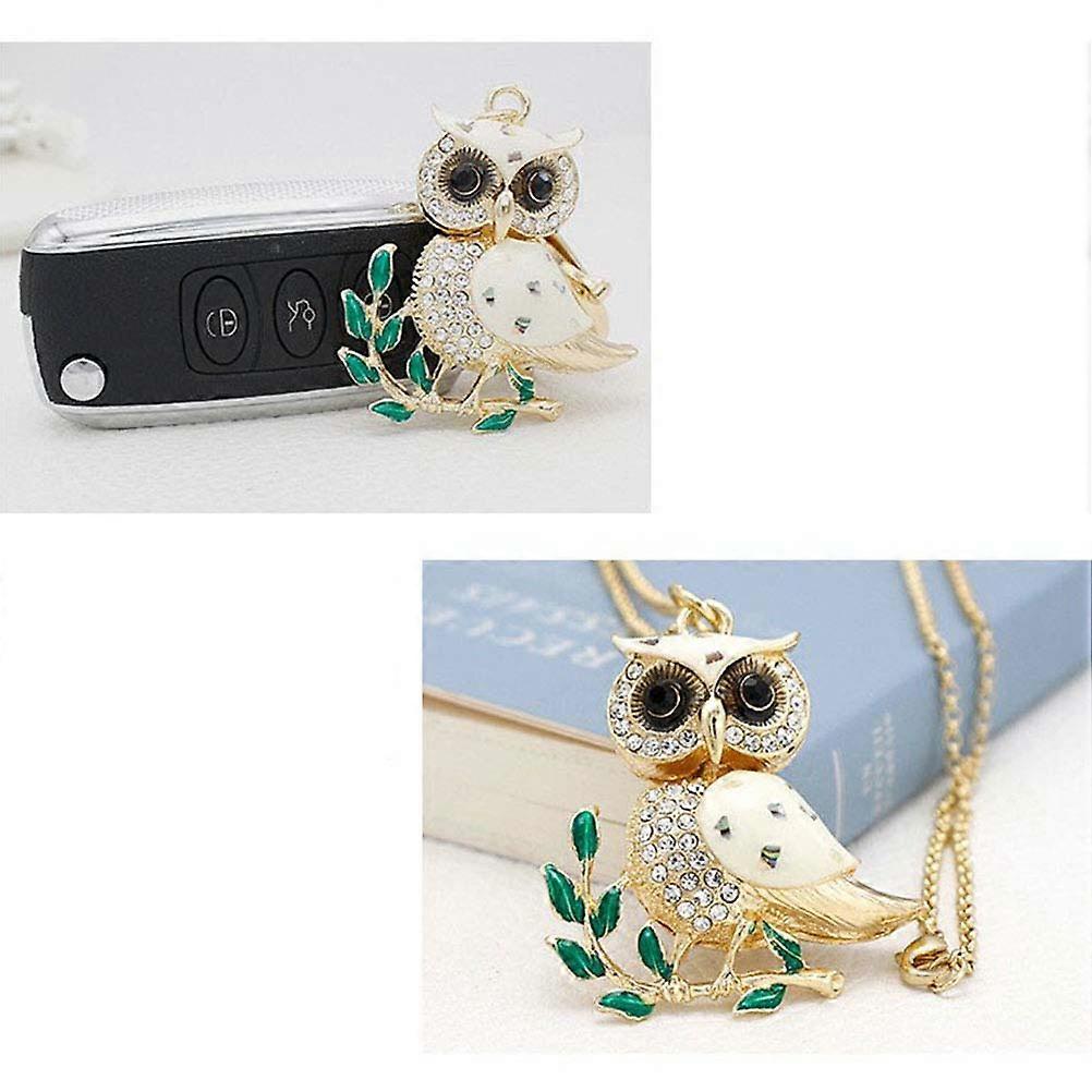 Creative Gift Keychains Rhinestone Branch Owl Pendant Keyring Gold