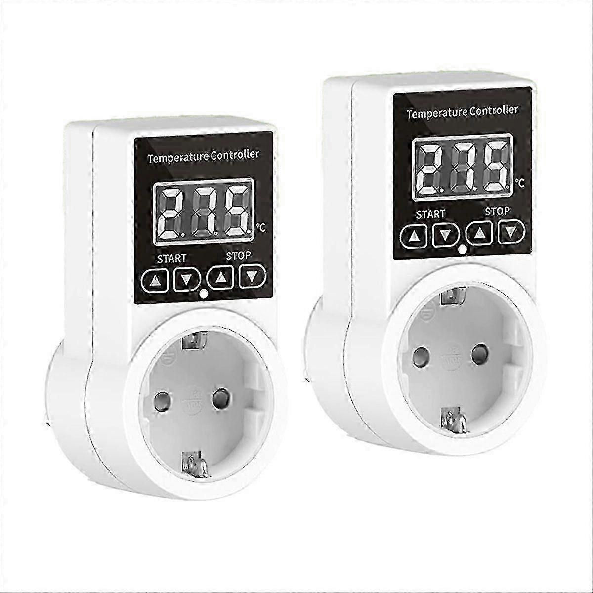 2pack Thermostat Socket with Sensor, Digital Temperature Controller Socket, Waterproof Temperature Switch EU Plug