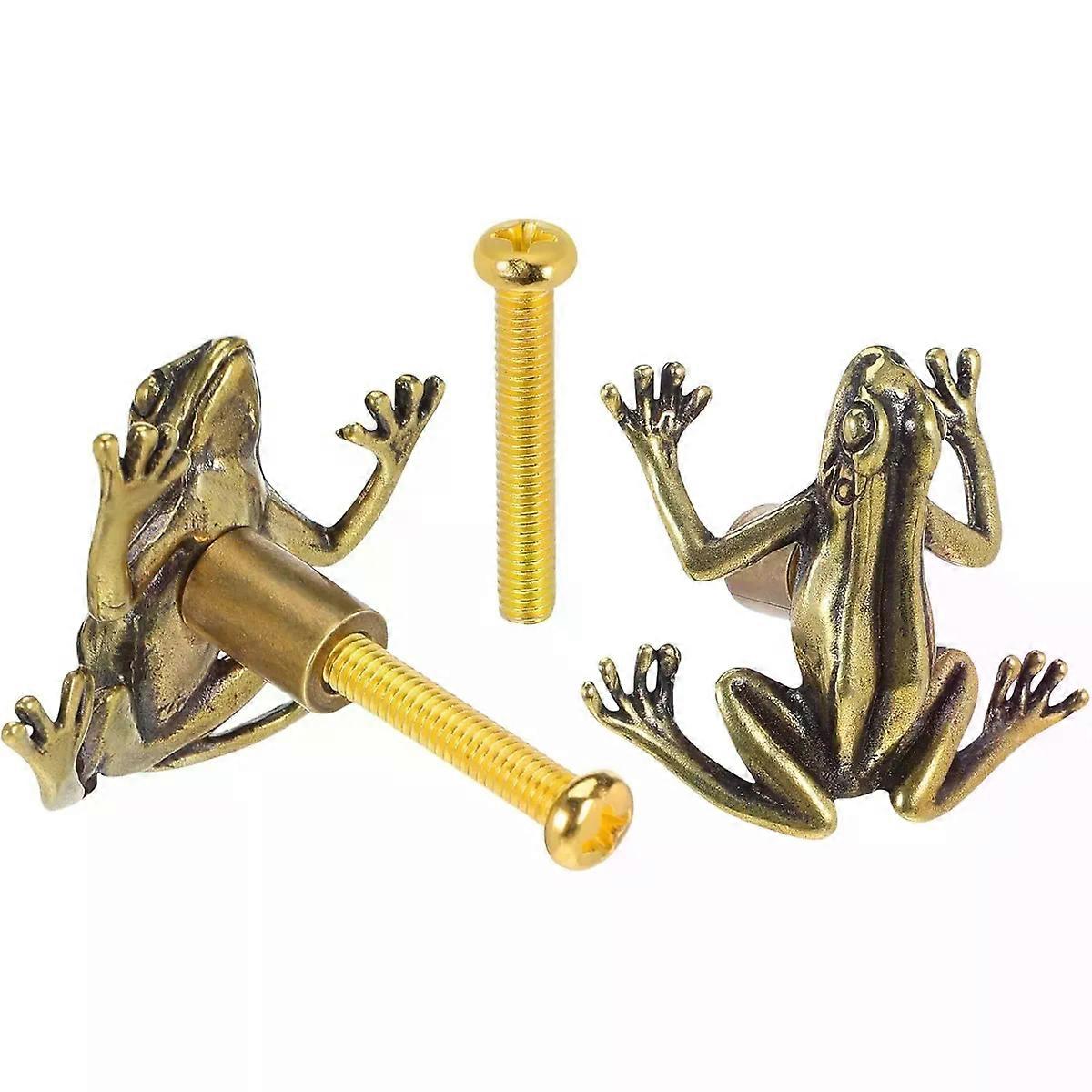 2pcs Brass Frog Drawer Knobs Single Hole Vintage Cabinet Pulls