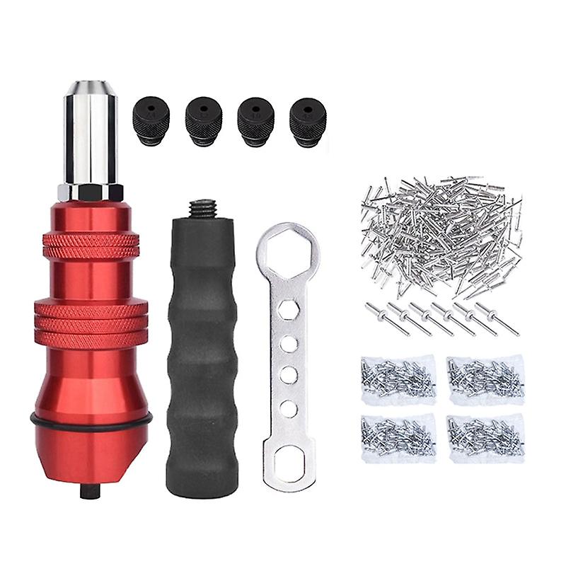 Electric Rivet Tools Adapter 2.4 -4.8mm Rivet Nut Tool Bit Adapter, Insert Nut Pull Riveting Tool With 200pcs Rivets