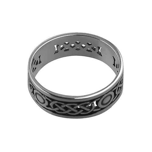 Silver oxidized 8mm pierced Celtic Wedding Ring Size Z+1