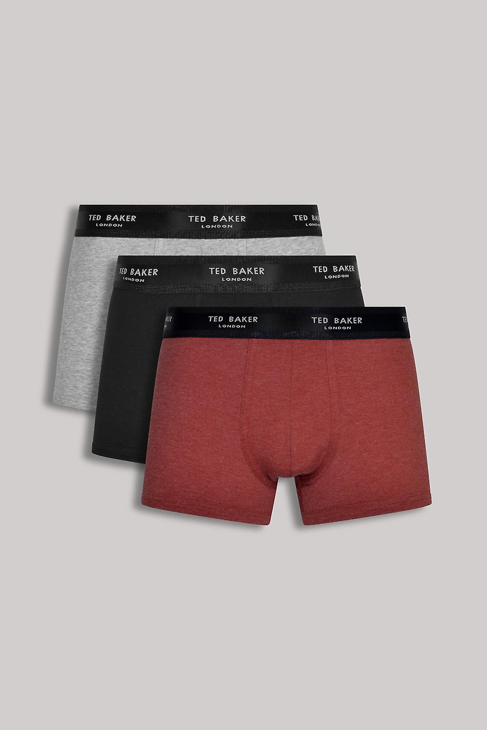 Ted Baker 3 Pack Mote Bomull Stretch Solid Trunks - Svart / Grå / Kobber