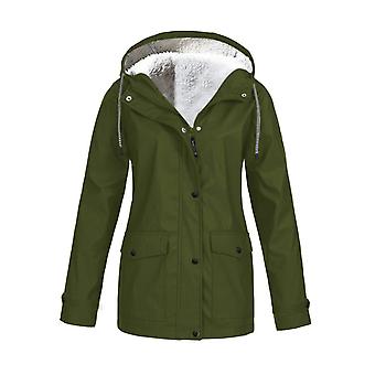 Hoodie Soft woman Jacket Windproof Rain Coat Outdoor Winter Warm Outwear Green L