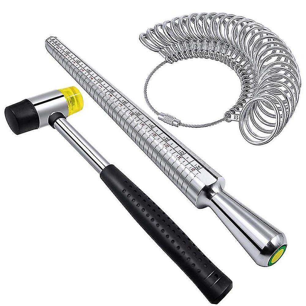 Ring Sizer Measuring Tool Set Including Ring Mandrel Metal Ring Sizer Gauge Kit Rubber Jeweler's Ma