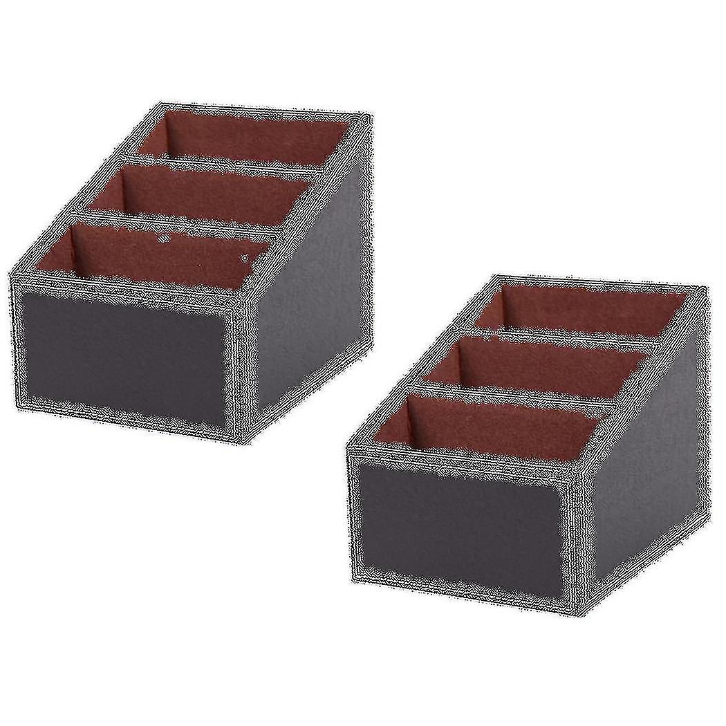 2pcs Leather Remote Control Cd Organizer Phone Desktop Storage Box(brown)