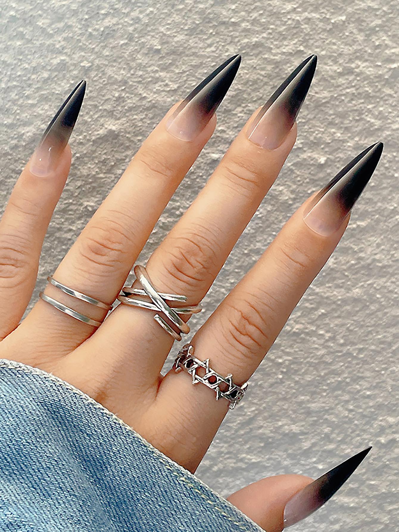 24pcs Pointy Fake Nail Removable No Fading Nail With Stick Glue Gift