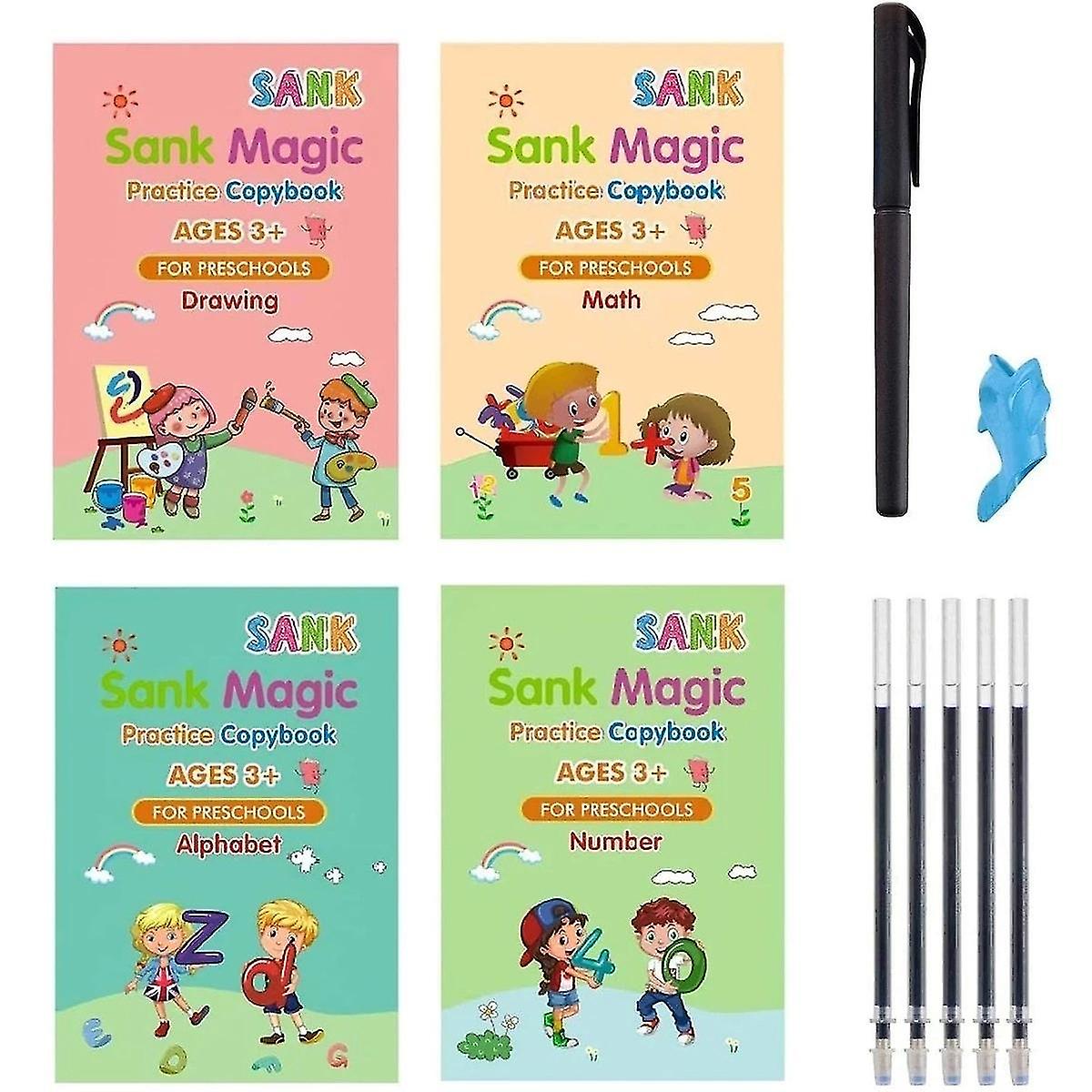4冊の本 沈んだ マジック 再利用可能なコピーブック 書道 グルーブ ライティング 練習 ブック ワイプフリー 英語 早期教育