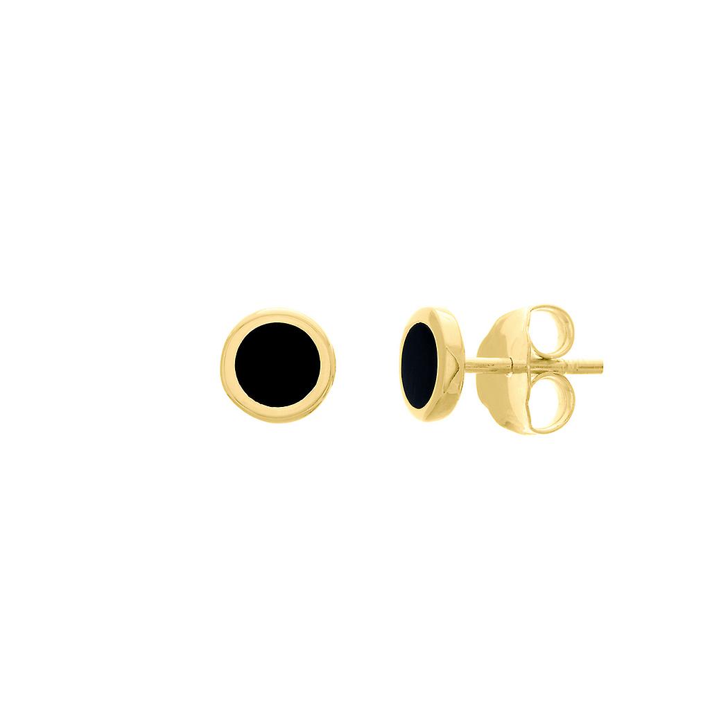 14k Yellow Gold Black Enamel Disk Stud Earrings-Stud Earring for Women