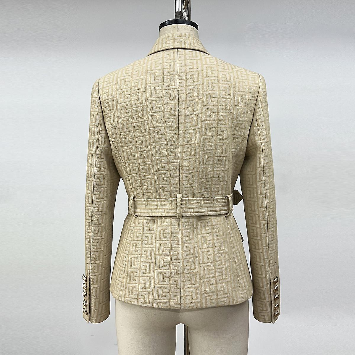 White Belted Pleated Chiffon Women Blazer