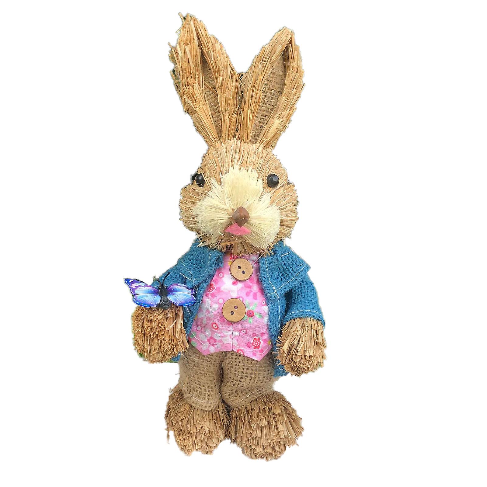 Cute Easter Rabbit Figurine Easter Bunny Desktop Artificial Animal Model Handicraft Straw Rabbit Collection Statue
