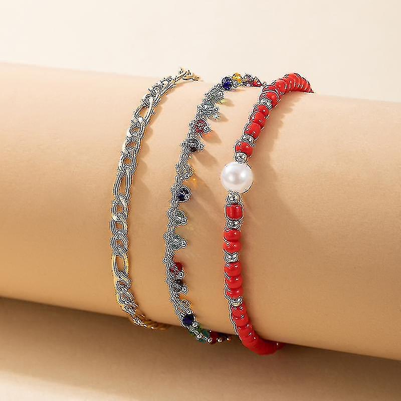 HuangTang Boho värikäs helmitupsu nilkat naisille tytöt punainen väri helmi helmi jalkaketju paljain jaloin sandaalit korut 17511