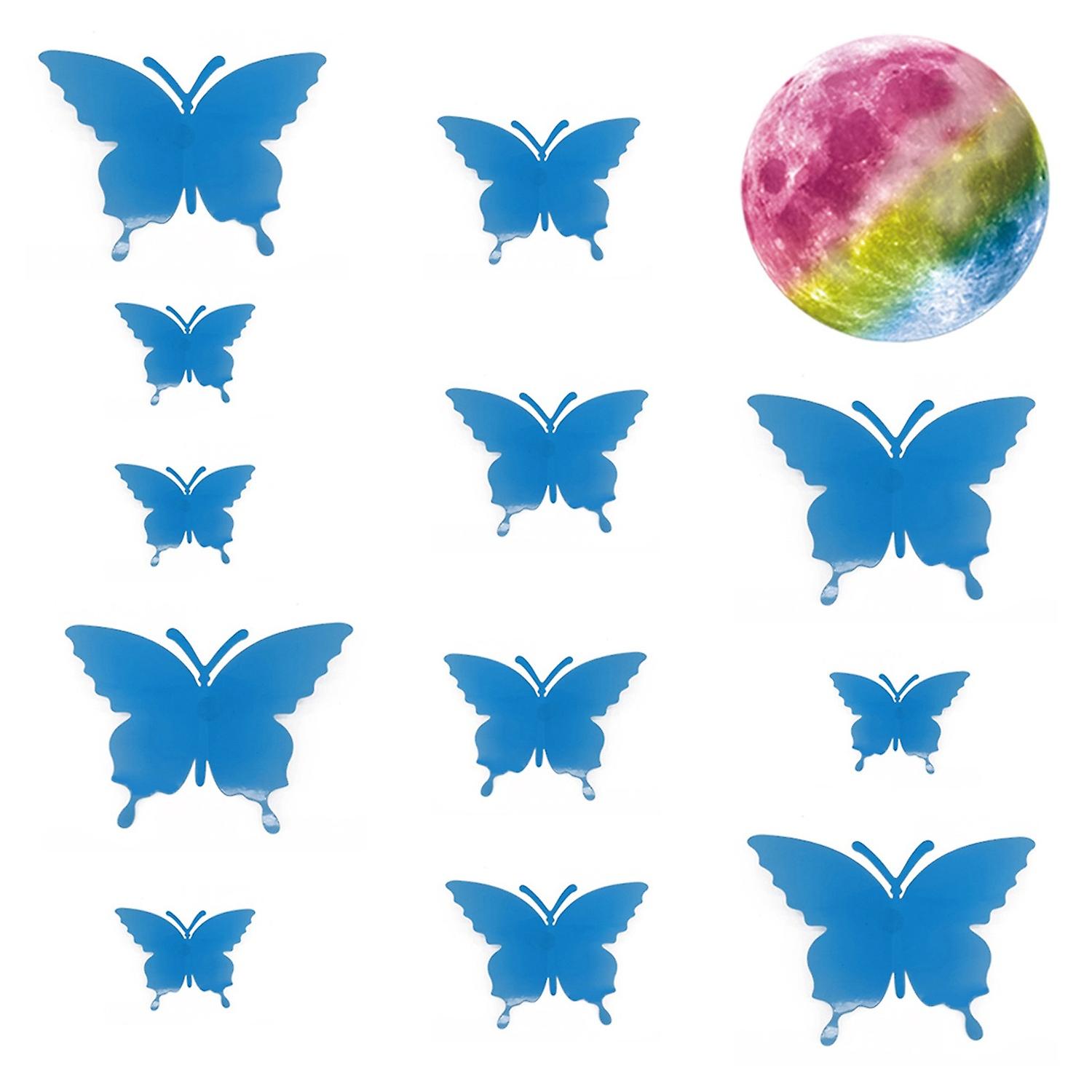13Pcs Wall Sticker Decorative Moon Butterfly Pattern PVC Three-dimensional Luminous Wall Decal
