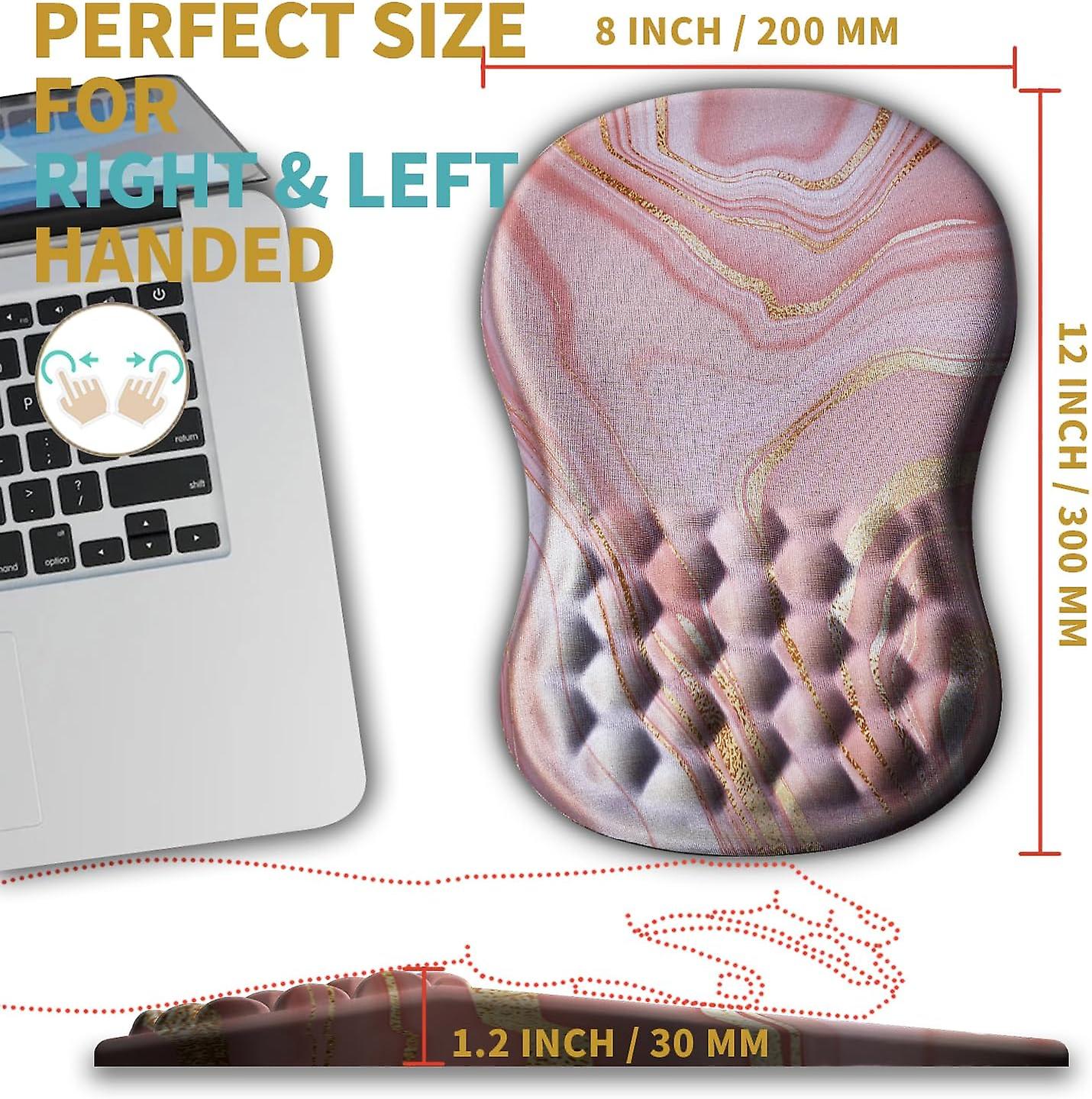 Ergonomic Mouse Pad Wrist Support with Massage Design, Wrist Rest Pain Relief Mousepad with Memory Foam&Non-Slip  (12x8 inch,Pink Gold Marble)