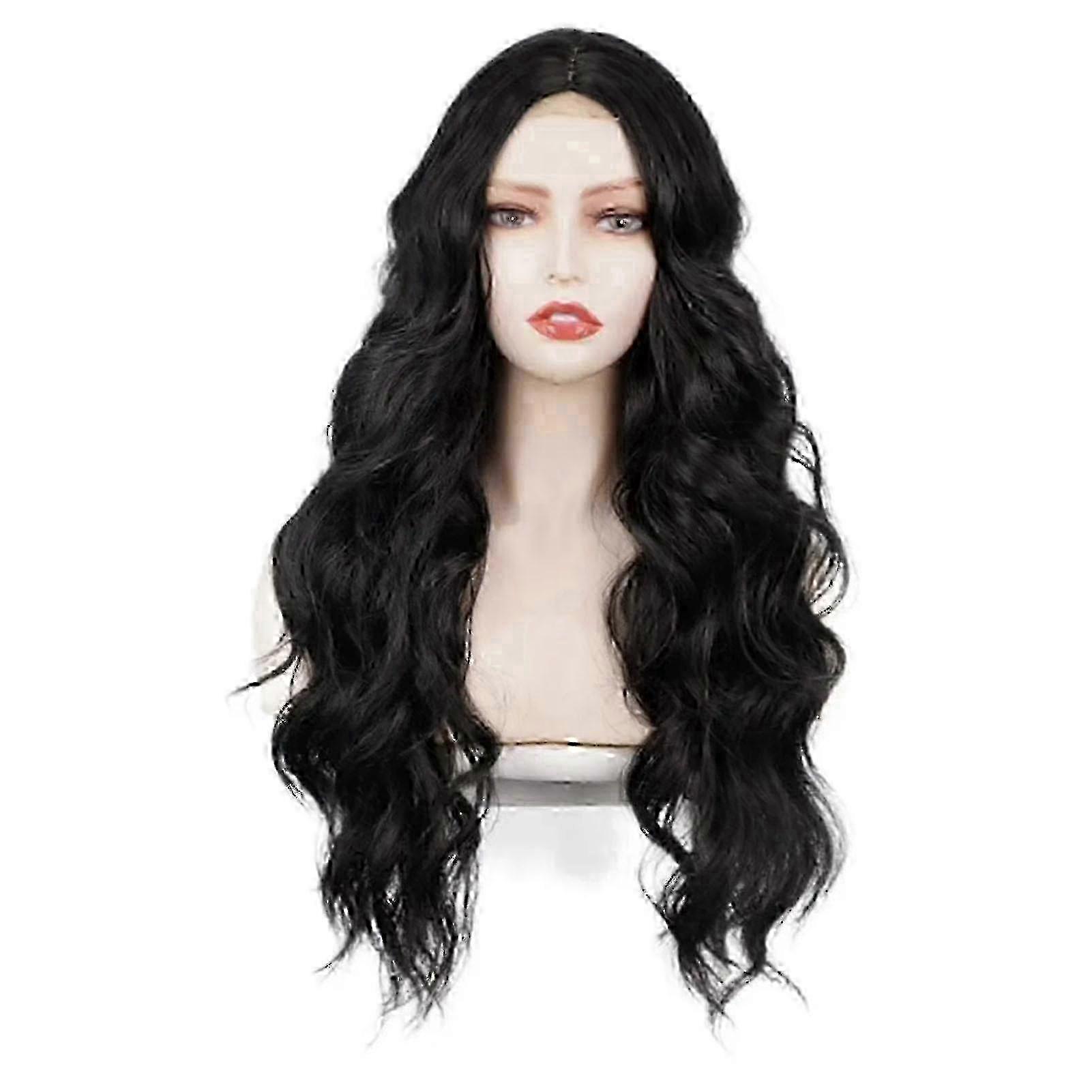 Black Middle Part 60cm Long Curly & Wavy Wig Set
