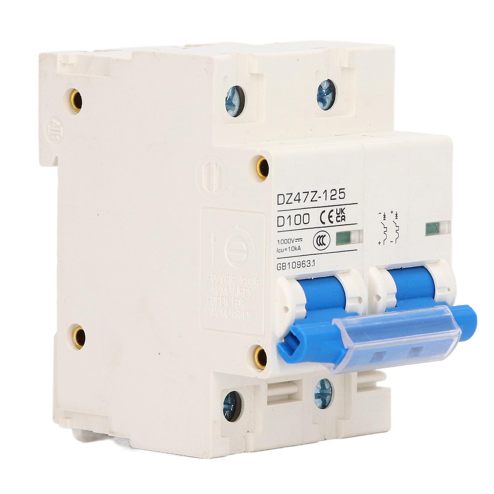 Disjoncteur CC 2P DZ47Z 125 100 A, disjoncteur miniature sur rail DIN pour système solaire photovoltaïque 1 000 V, bleu