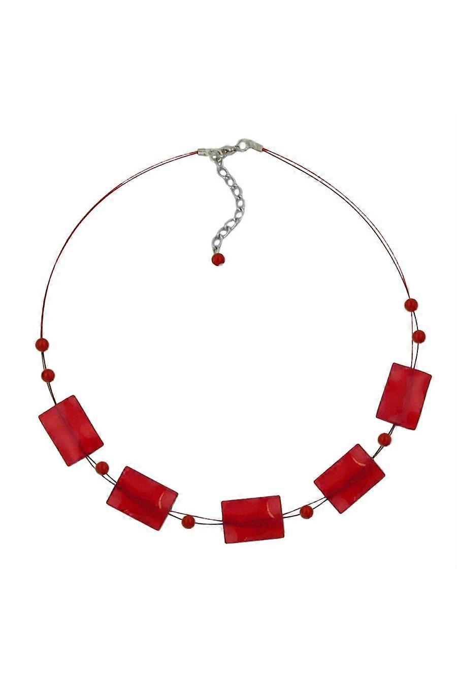 Necklace Rectangle Beads Silky-red - Gl02672