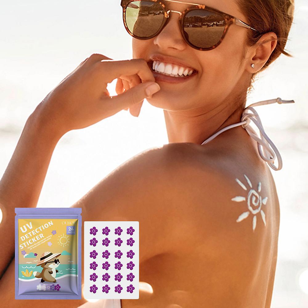 Lovely UV Detection Stickers 24-Piece Set Waterproof Sunscreen Reapply Reminder for Beach Travel