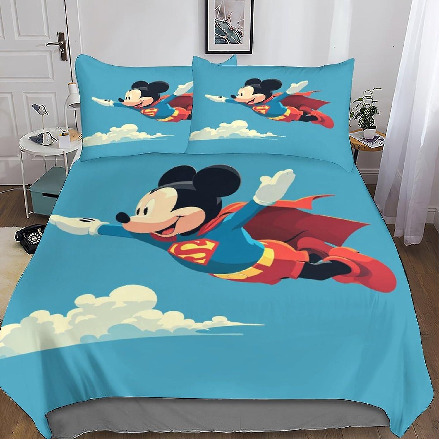 DSJackson Mickey Mouse 3PCs Duvet Cover 3D Printed Cartoon Quilt Cover Bedding Set with Microfiber with Hidden Zipper Closure with Pillowcases for Boy