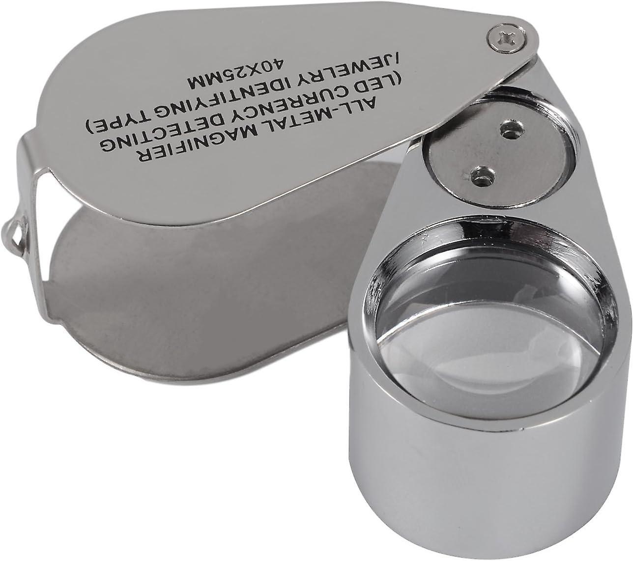 40X Metal Illuminated Jewelry Loop Magnifier, Folding Jewelers Eye Pocket Magnifier with LED (LED Co