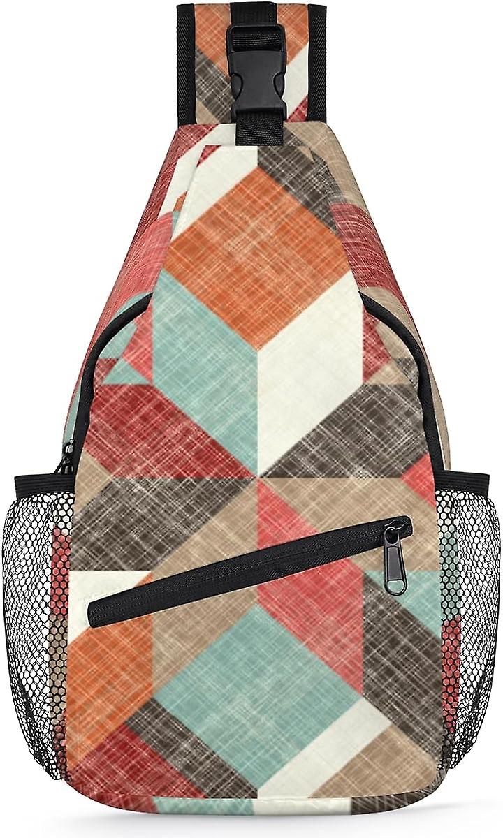 AQ01231 Ρετρό γεωμετρικό μοτίβο Sling Backpack Γεωμετρικά μοτίβα Τσάντα χιαστί πολλαπλών χρήσεων τσάντα χιαστί ταξίδια πεζοπορία τσάντα στήθος casual
