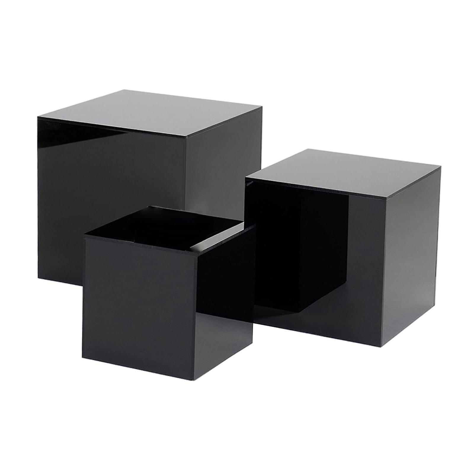 3Pcs Acrylic Cube Stand Nesting Risers with Hollow Bottom for Retail Counter Black