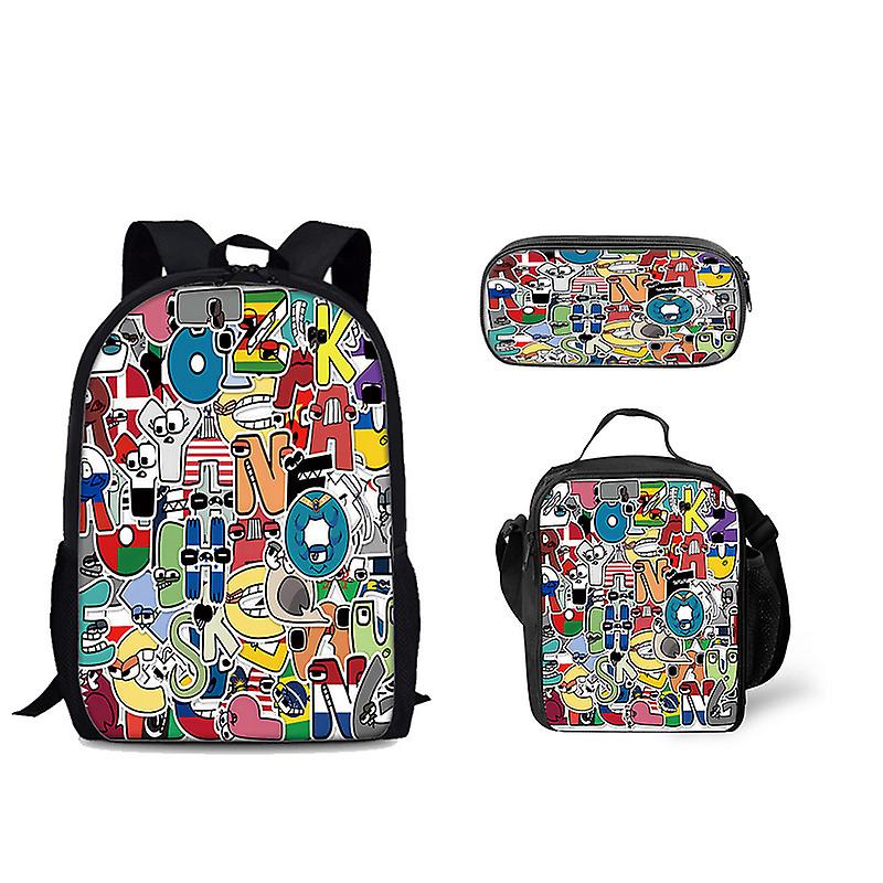 Kreatywna Moda Zabawny Alfabet Lore 3d Print 3 sztuk / zestaw Uczeń Torba o dużej pojemności Plecak na laptopa Daypack Torba na lunch Piórnik