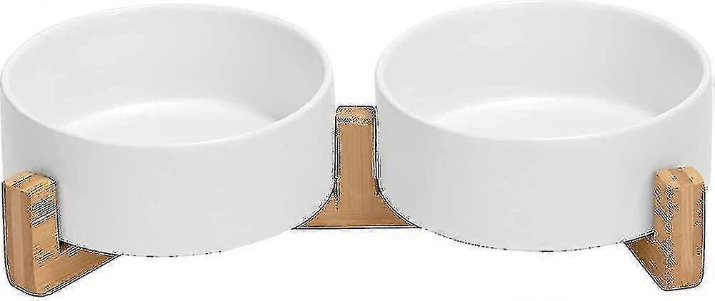 وعاء طعام الكلب الكلب المزدوج مع حامل الخيزران للقطط والكلاب (850 مل، رمادي)