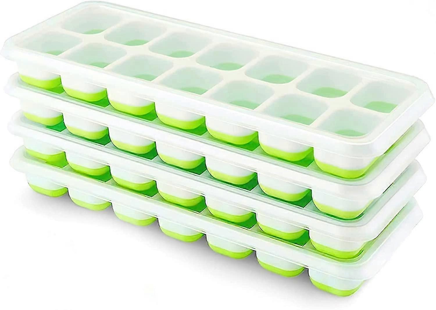 4 Pack Silicone Ice Cube Trays with Lid, Space Saving and Stackable, Ice Tray Ice Cube, LFGB Certifi