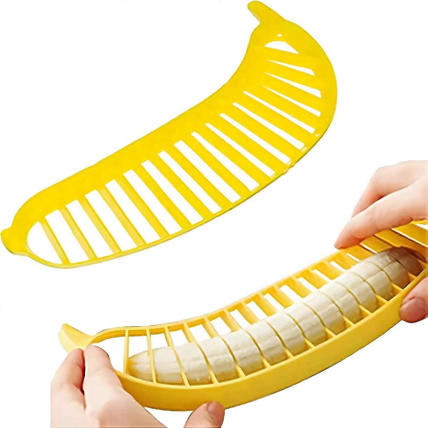 Banana Slicer for Kitchen Tools, ABS + Stainless Steel/Plastic Fruit Salad Peeler Cutter, Kids Vegetable Chopper with Easy Handle, Dishwasher Safe for